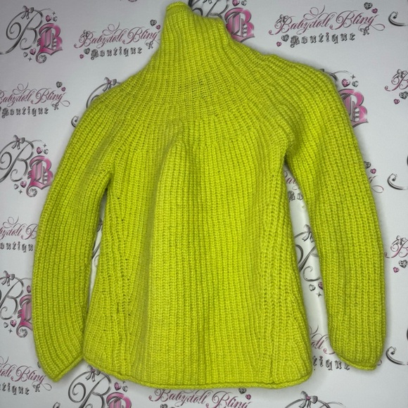 Rag & bone New York sweater pull over turtle π’ neck lime green neon crochet π§Ά - Picture 2 of 9